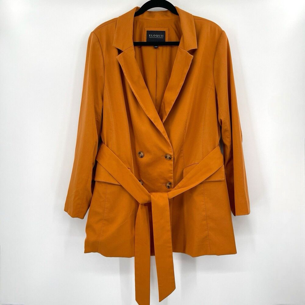 Eloquii Womens Jacket Size 18 Double Breasted Tie Waist Long Sleeve Blazer